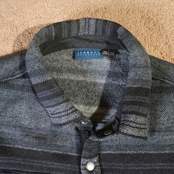 Iceburg Outerwear Heavy Lined Fleece Jacket Men's L Button Snaps and Stripes - Picture 2 of 9
